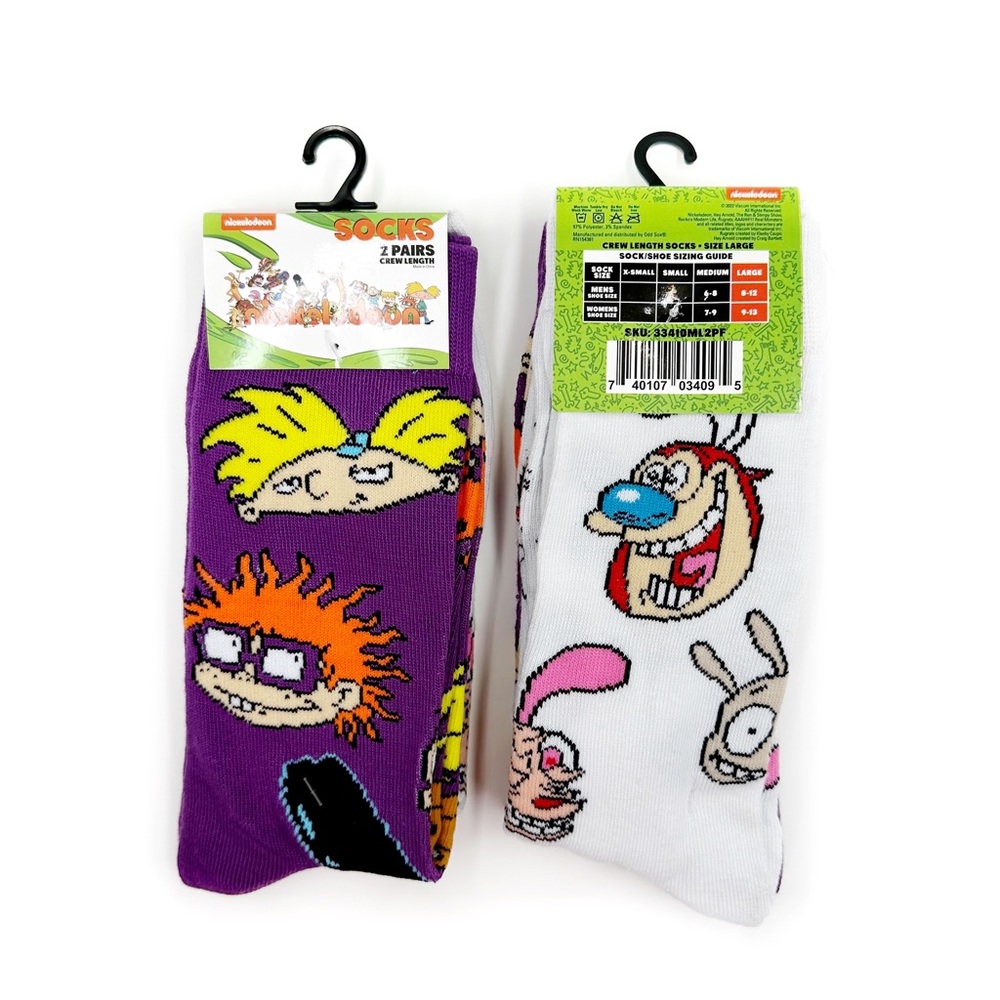 Nickelodeon 90s Retro Crew Socks Mens Womens Hey Arnold Rugrats Fun Novelty Gift